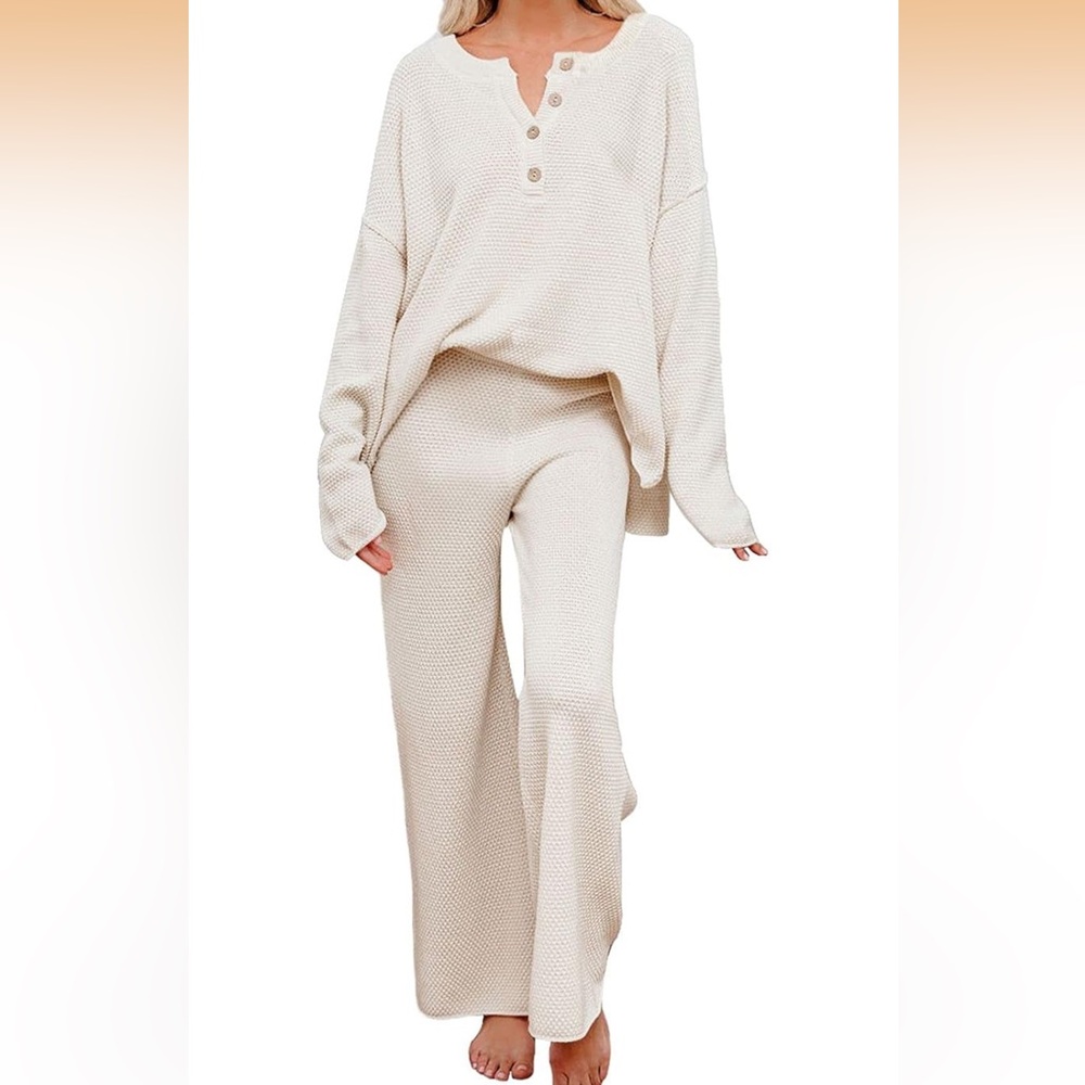 Cozy Waffle Knit Cream Lounge Pants - Women's Relaxed Fit